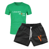 Vlone T Shirts & Shorts 2 Piece Set Men'S Sports Round Neck T-Shirt Shorts Set
