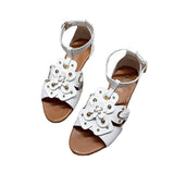 Women Open Toe Sandals Flats Summer Square Heel Flat Large Size Buckle Flower Cutout Casual Sandals