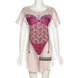 Music Festivals Rave Outfits Dress Summer Women's round Neck Short Sleeve Printed Slim Fit