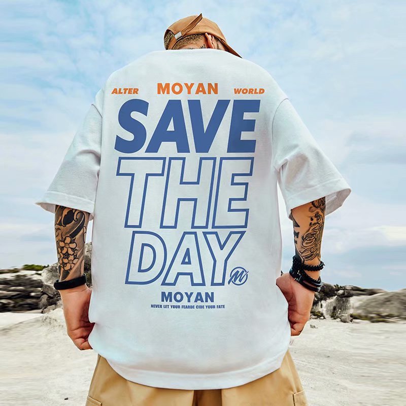 Men T-Shirts Bear Print Loose Half Sleeve Body
