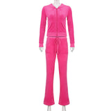 Velour Tracksuit Sports Two-Piece Set Solid Color Velvet Zipper Hooded Jacket Casual Suit