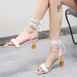 High Heels Ladies Sandals Summer Woven Lace-up High Heel Sandals Lace-up Plus Size