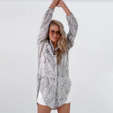 Coachella Music Festival Outfits Spring/Summer Lapel Shirt Loose Top Mid-Length