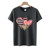 Valentine's Day T Shirt Colorful Plaid Printed Pullover Short Sleeve Women's T-shirt