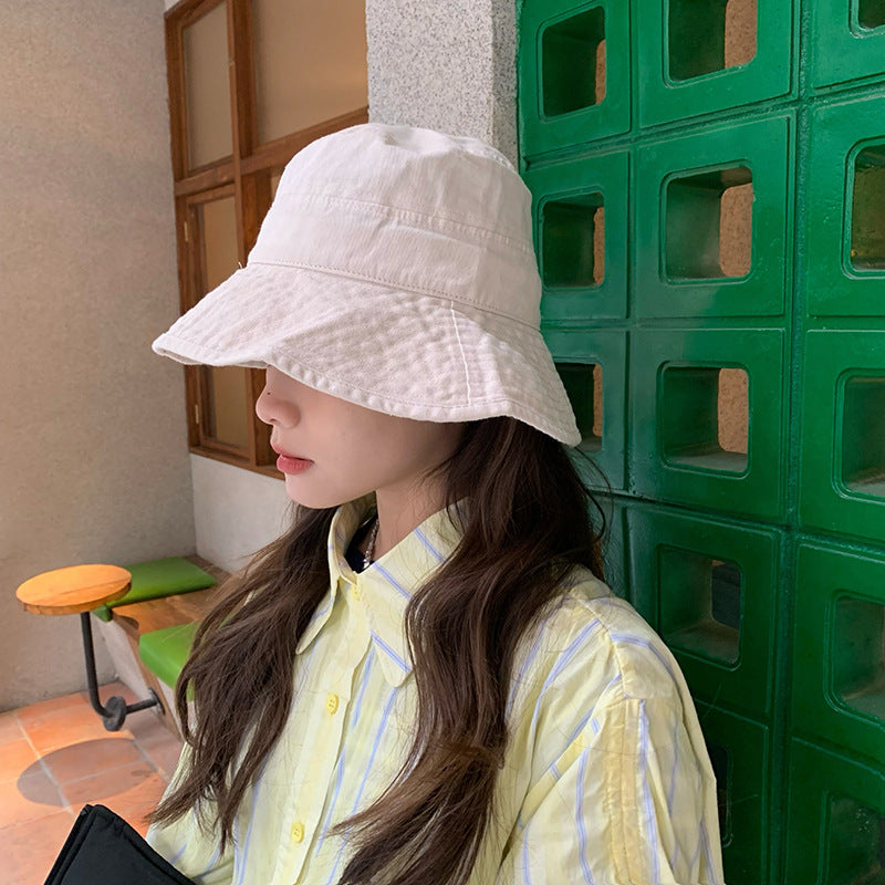 Women Bucket Hat Solid Color Big Brim Fisherman Sun Hat