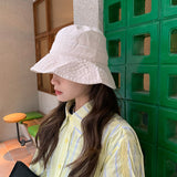 Women Bucket Hat Solid Color Big Brim Fisherman Sun Hat