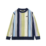 Men Sweater Vertical Striped Sweater Men's round Neck Sweater Trendy Pullover
