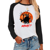 Halloween Costumes Halloween Pattern Printed Raglan Color Contrast Long Sleeve T-shirt Women