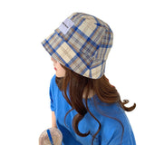 Vintage Check Bucket Hat Plaid Sun Protection Sun-Proof Basin Hat