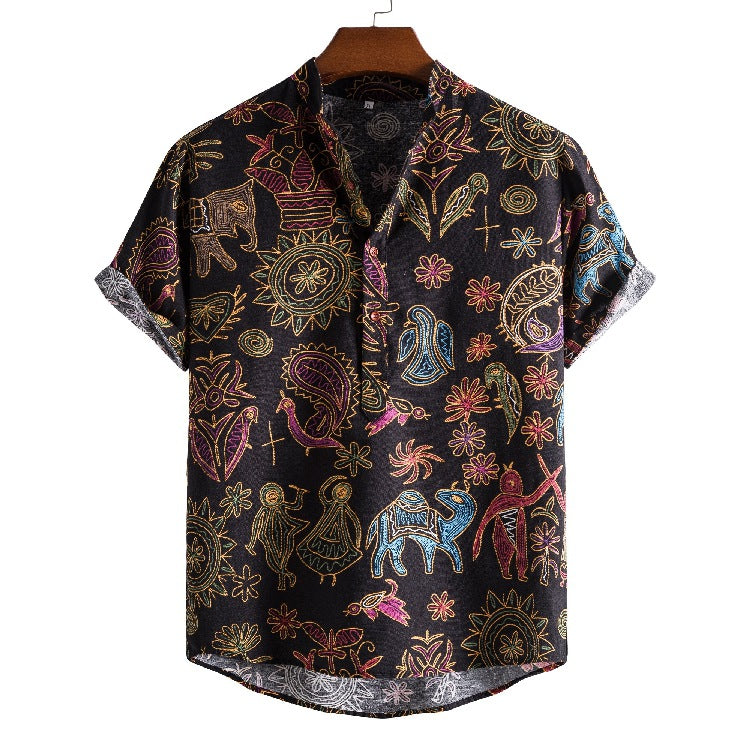 Camp Collar Shirt Ethnic Print