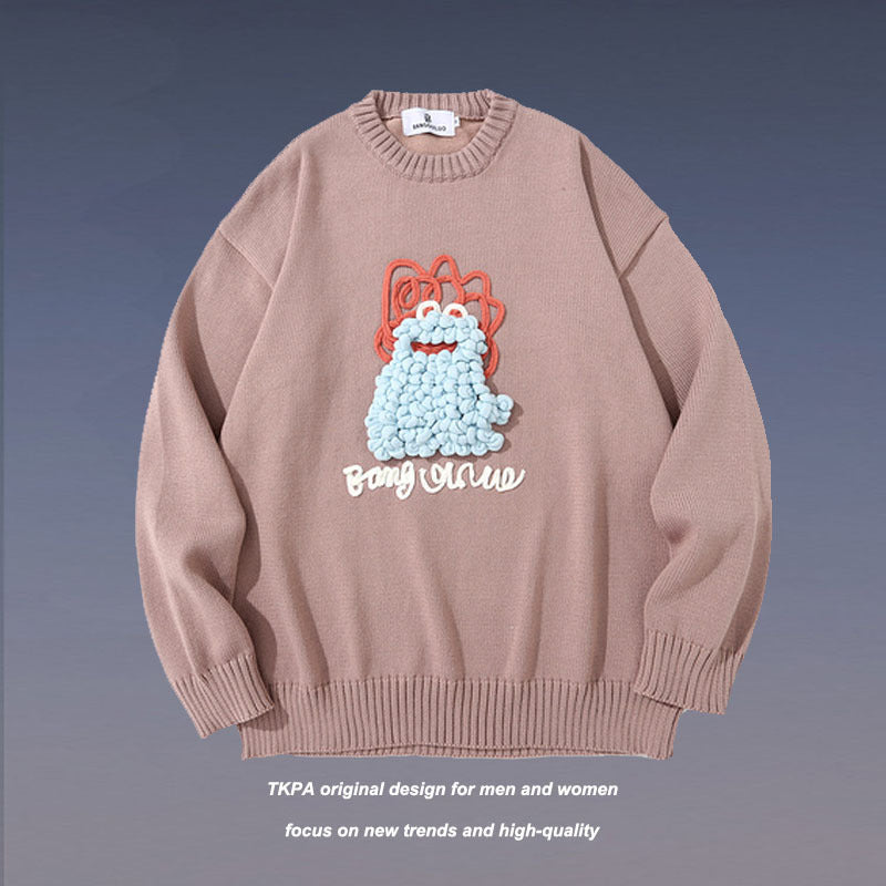 Man Fall Outfits Cartoon Sweater Loose Casual Sweater Coat