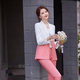 Interview Suit Women Spring/Summer Stitching Shirt Top Straight-Leg Pants Suit