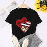 Valentine's Day T Shirts Couples Leopard Print Heart Printing Women's Pullover T-shirt