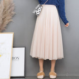 MIDI Mauve Skirt Women's Clothing Mesh Skirt Autumn Middle Fairy Female Dress