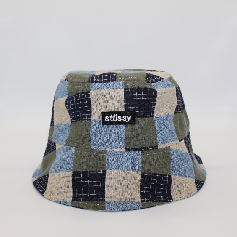 Vintage Check Bucket Hat Short Brim Sun-Proof Basin Hat