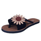 Women Open Toe Sandals Flats Summer Flower Flip Flops Casual Beach Slippers