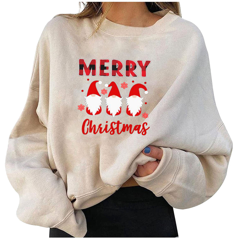 Merry and Bright Sweatshirts Fleece-Lined Christmas Personality Printed Loose Sweatshirt plus Size Women