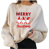 Merry and Bright Sweatshirts Fleece-Lined Christmas Personality Printed Loose Sweatshirt plus Size Women