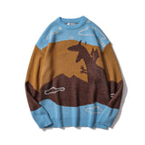 Men Sweater Cartoon Jacquard Color Matching Sweater Men's Trendy Contrast Color Pullover