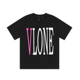 Vlone Street Hiphop Loose Short Sleeve Tshirt Men And Women Couple Pink Printing Half Sleeve Tshirt