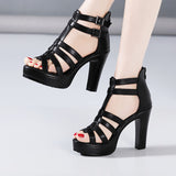White Strappy Heels High Heel Roman Sandals Women's Summer Chunky Heel Peep Toe Sandals