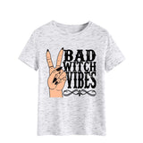Halloween Costumes Bad Witch Vibe Shirt Pullover Simple Printed Crew Neck Top T-shirt Loose Short Sleeve