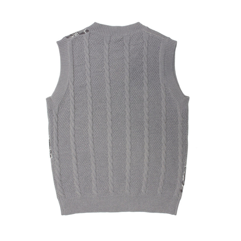 Men Sweater Heart Letter Jacquard V-neck Sweater Waistcoat Men's Sweater Vest