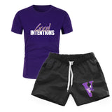 Vlone T Shirts & Shorts 2 Piece Set Men'S Short Sleeve Sports Beach