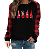 Valentine's Day T Shirt Long Sleeve Plaid Sleeve Valentine's Day Heart Printing T-shirt