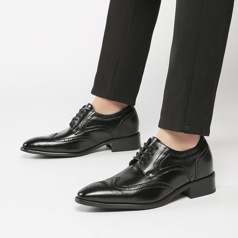 Men's Dress Shoes Classic Leather Oxfords Casual Cushioned Loafer Height Increasing Insole Formal Leather Shoes Men Genuine Leather Brogue Business