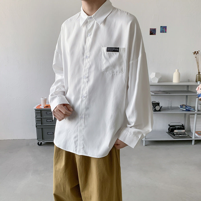 Men Shirts Hong Kong Style Shirt Long Sleeve Loose