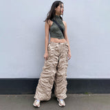 Julia fox low rise jeans: hot girl style personality pleated  low waist  loose and thin straight pants waist tie casual pants