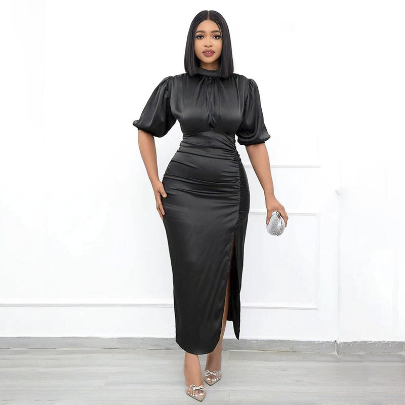 African Dashiki Dress Summer Solid Color Waist Tight Long Dress