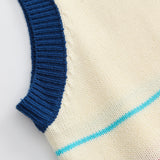 Men Sweater Contrast Color Striped V-neck Sweater Vest Men's Sweater Coat