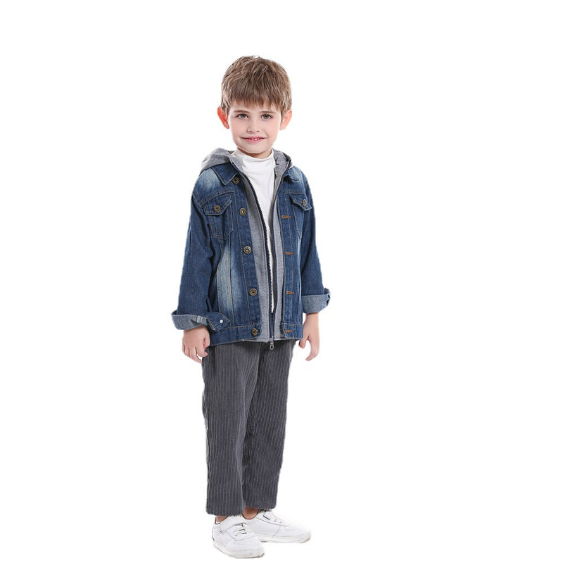Children Jean Jackets Denim Jacket Autumn and Winter Zipper Long Sleeve Hooded