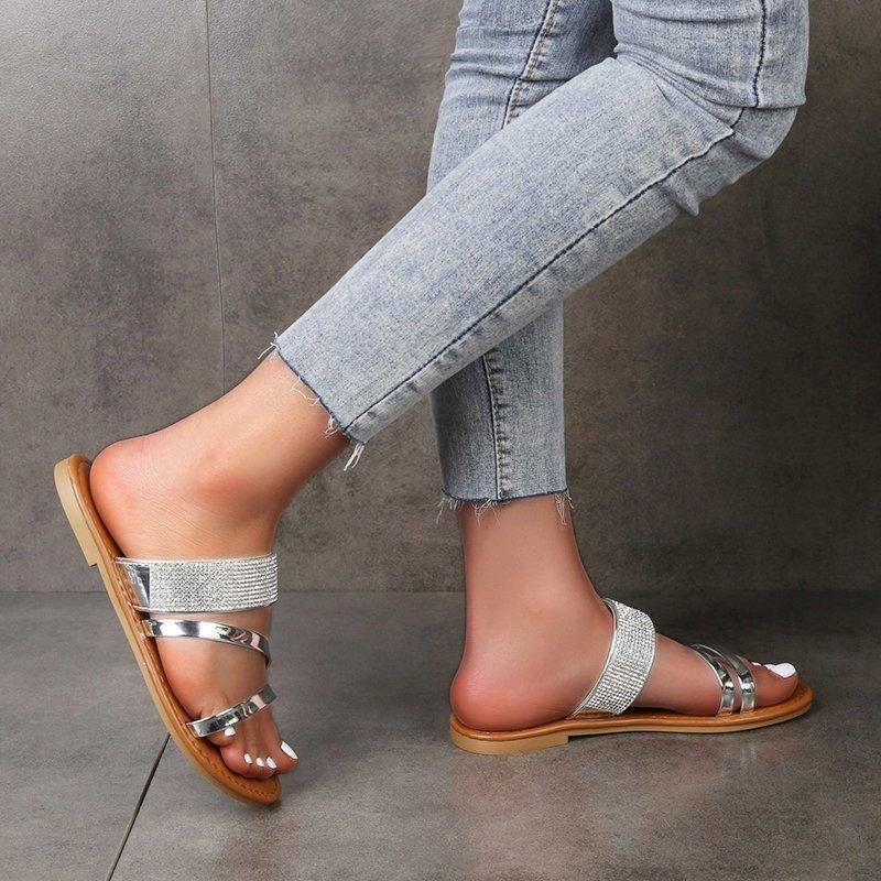 Women Open Toe Sandals Flats Summer One-Line Large Size Sandals