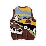 Men Sweater Cartoon Jacquard Sleeveless Sweater Vest Men's Coat