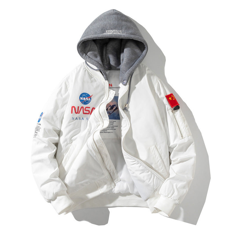 Varsity Jacket Men'S Jacket Autumn And Winter Hooded Cotton Jacket