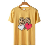 Valentine's Day T Shirts Couples Leopard Print Heart Printing Women's Pullover Short Sleeve T-shirt