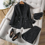 Interview Suit Women Glossy Black Plaid Coat for Women