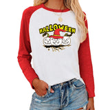 Halloween Costumes Pattern Printed Raglan Color Contrast Long Sleeve T-shirt Women