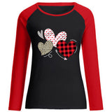 Valentine's Day T Shirt Long Sleeve Leopard Plaid Heart Printing