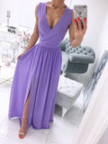 Mauve Dress Bridesmaid Summer Sleeveless Solid Color and V-neck Formal Dress Women's Dress