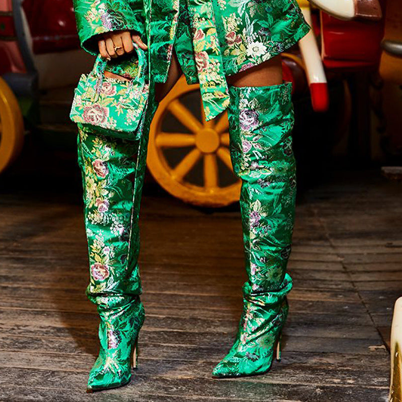 Beth Dutton Shoes Spring Embroidered Large Tube Circumference over-the-Knee Boots plus Size