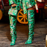 Beth Dutton Shoes Spring Embroidered Large Tube Circumference over-the-Knee Boots plus Size