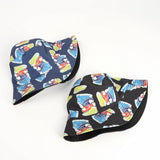 Bucket Hat Fishing Cap Cotton Print Fisherman Hat Bucket Hat Men's and Women's Cartoon Printed Sun Hat