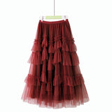 MIDI Mauve Skirt Autumn and Winter Mesh Dress Fashion Stitching Skirt