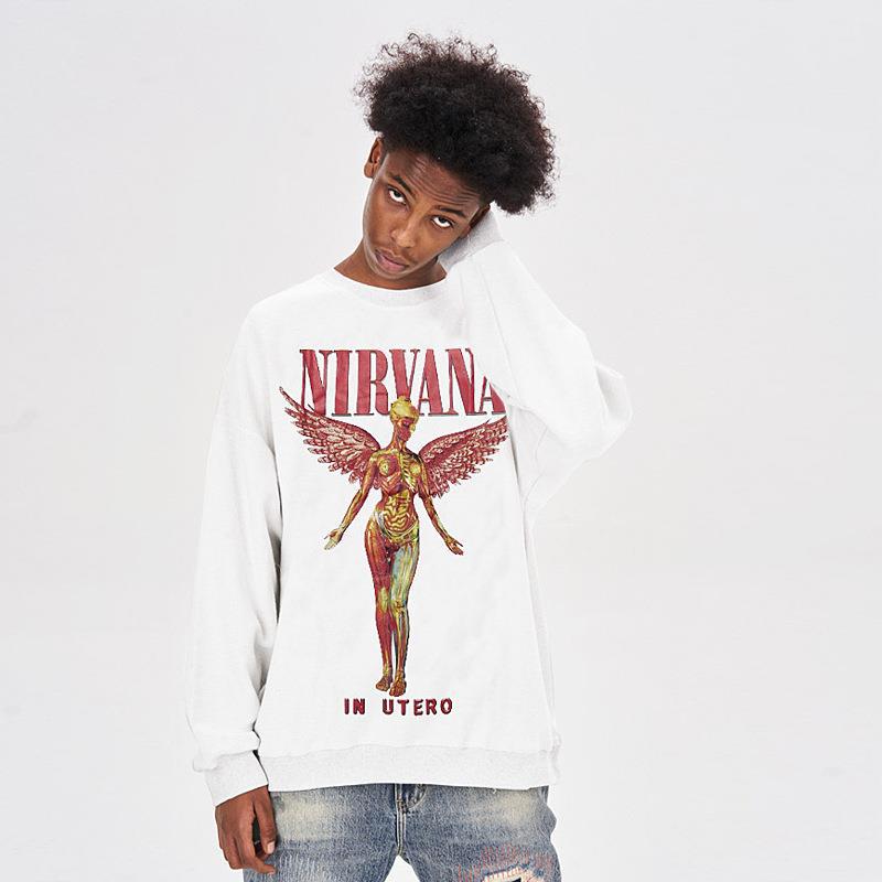 Nirvana Hoodie Kanye Angel Print Loose Round Neck Retro