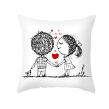 Valentine's Day Pillow Covers 4 Piece Random Styles Together, Peach Peel Printing Lovers Love Sketch Back Cushion