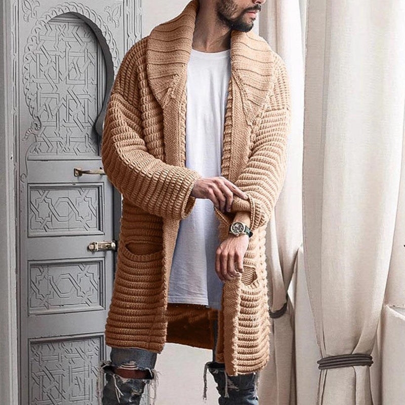 Baja Hoodie Mid-Length Cardigan Fur Lapel Long Sleeve Woolen
